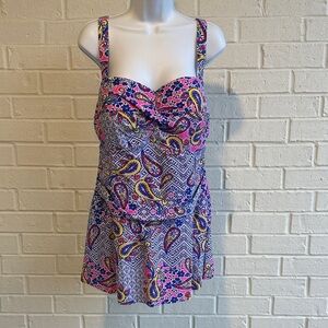 Swimsuits For All Paisley Print Women's One Piece Swimsuit with Skirt Size 16
